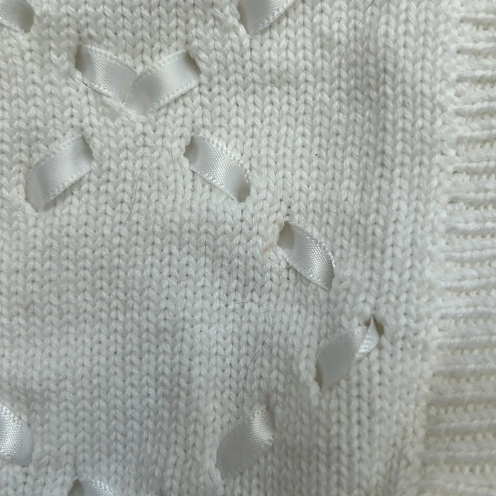 Vintage SUSAN BRISTOL Cardigan Sweater Ribbon Embellished white Medium - Picture 9 of 11